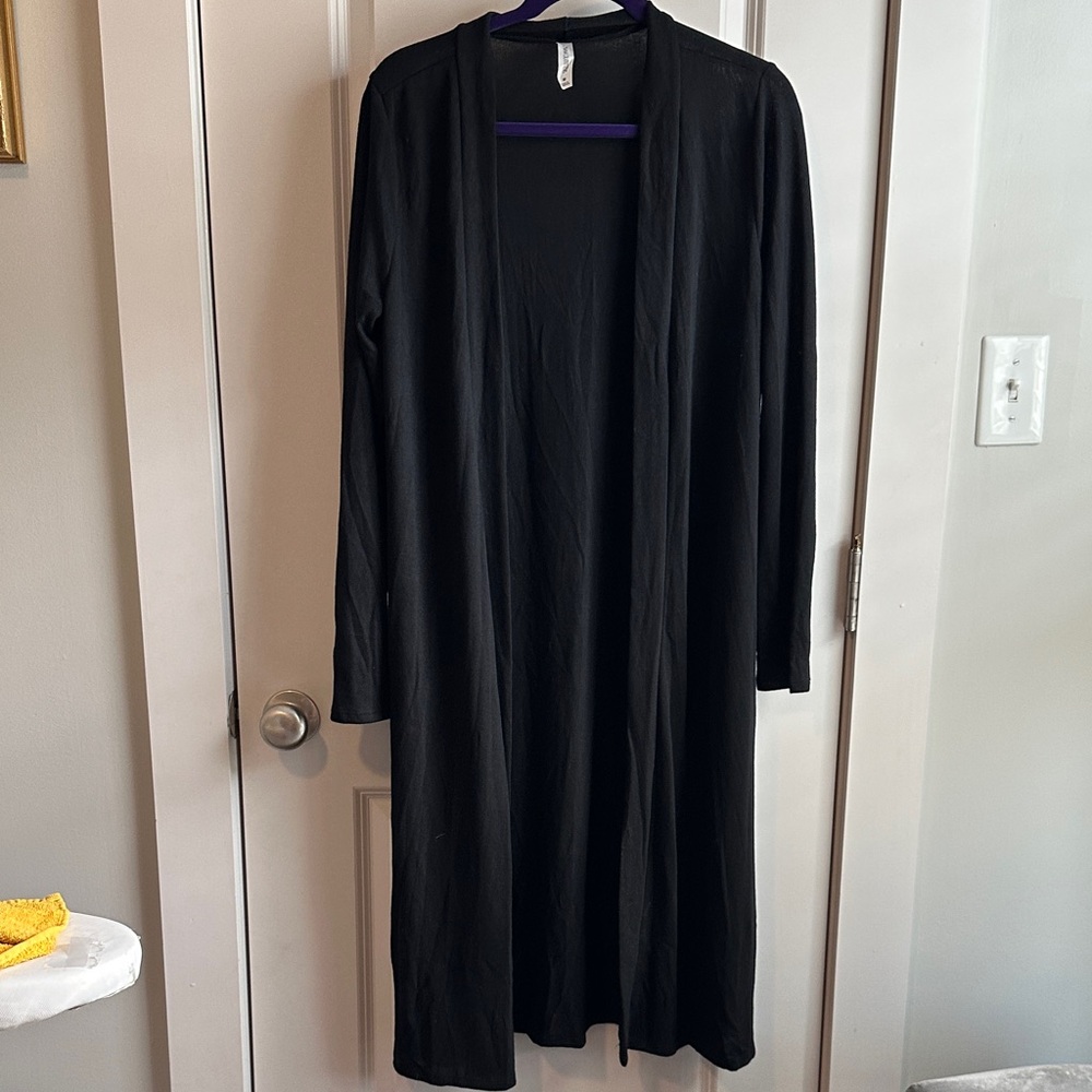 Long Black Open Front Cardigan